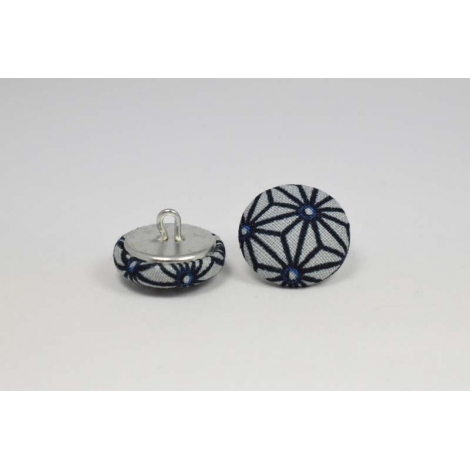 Bouton à anneau recouvert de tissu saki gris et bleu