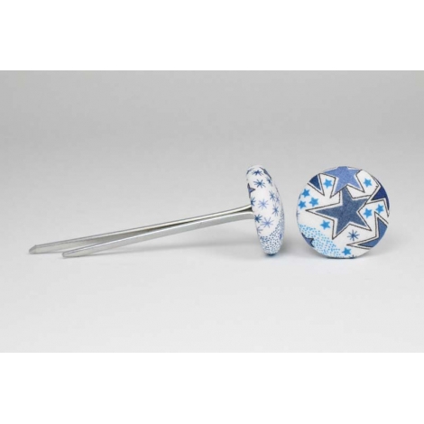 Bouton à languettes recouvert de tissu Liberty Adelajda Bleu